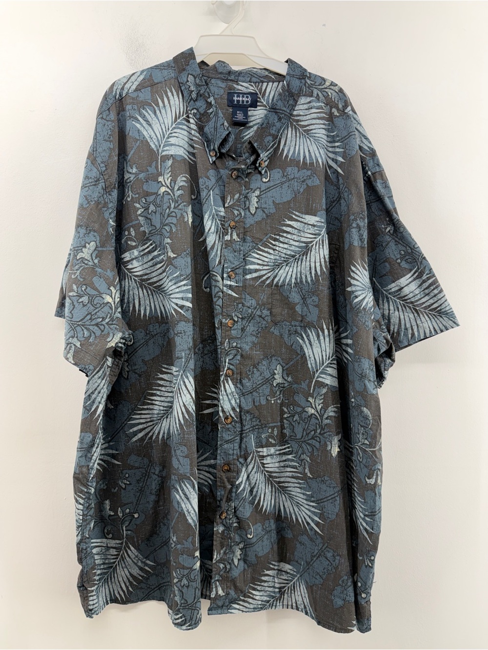 Harbor Bay Blue and Gray Tropical Button-Down Shirt